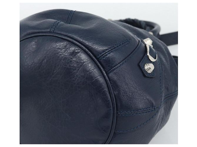 BALENCIAGA Giant Mini Pom Pom Hand Bag Leather 2way Navy Silver Auth 186261SM Argento Blu navy - vista 9