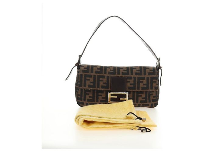 FENDI Zucca Canvas Mamma Baguette Shoulder Bag Black Brown Auth 185961SAM Marrone Nero - vista 12
