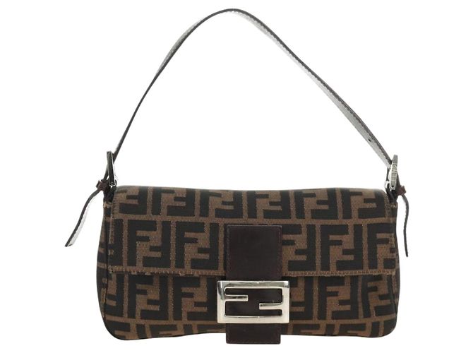 FENDI Zucca Canvas Mamma Baguette Shoulder Bag Black Brown Auth 185961SAM Marrone Nero - vista 13