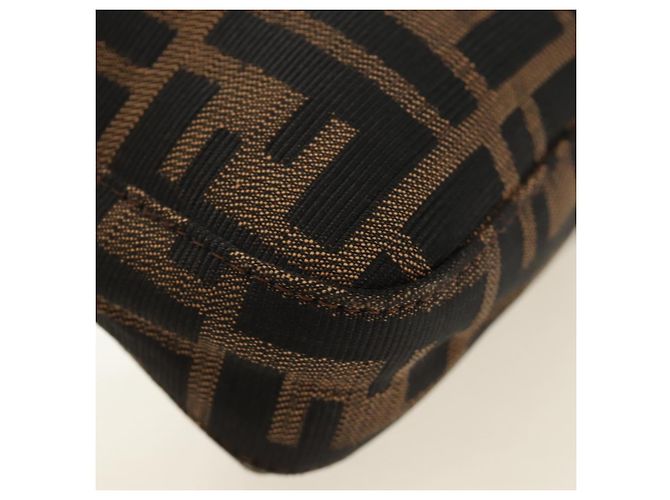 FENDI Zucca Canvas Mamma Baguette Shoulder Bag Black Brown Auth 185961SAM Marrone Nero - vista 16