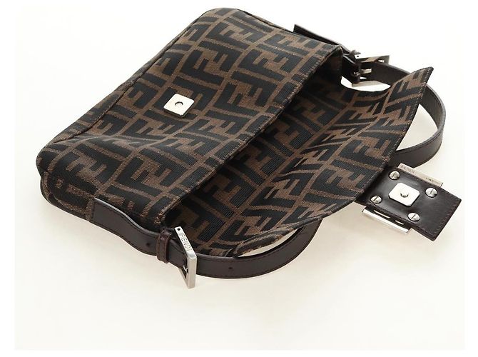FENDI Zucca Canvas Mamma Baguette Shoulder Bag Black Brown Auth 185961SAM Marrone Nero - vista 19