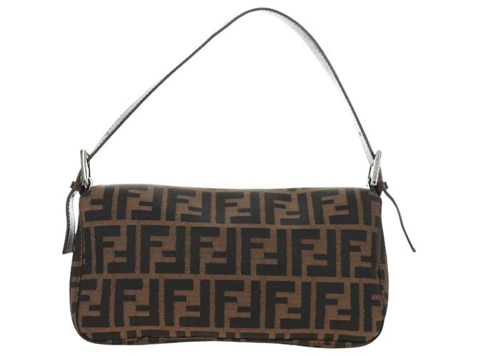 FENDI Zucca Canvas Mamma Baguette Shoulder Bag Black Brown Auth 185961SAM Marrone Nero - vista 2