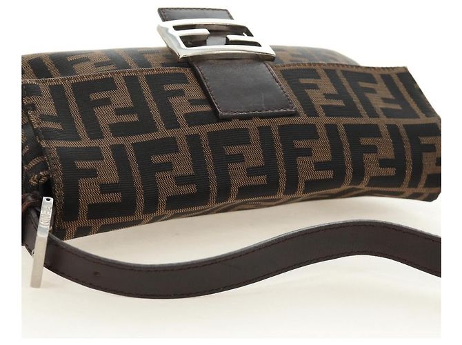FENDI Zucca Canvas Mamma Baguette Shoulder Bag Black Brown Auth 185961SAM Marrone Nero - vista 6