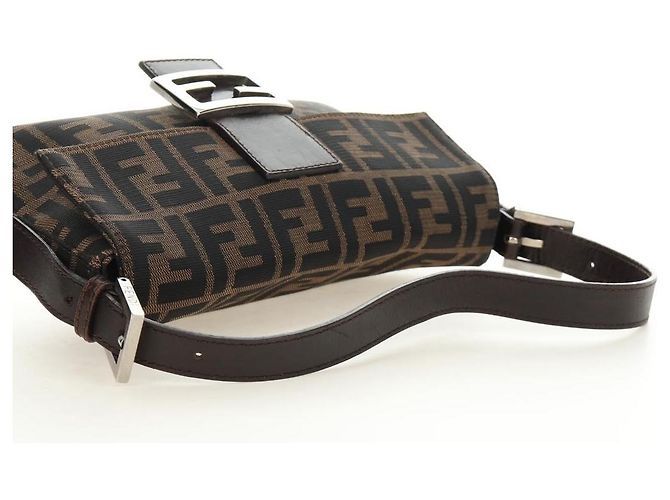 FENDI Zucca Canvas Mamma Baguette Shoulder Bag Black Brown Auth 185961SAM Marrone Nero - vista 7