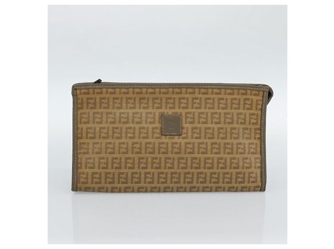 Céline CELINE Fendi Macadam Canvas Zucchino Canvas Bag PVC 2 Set Beige Auth 187404 - vista 11