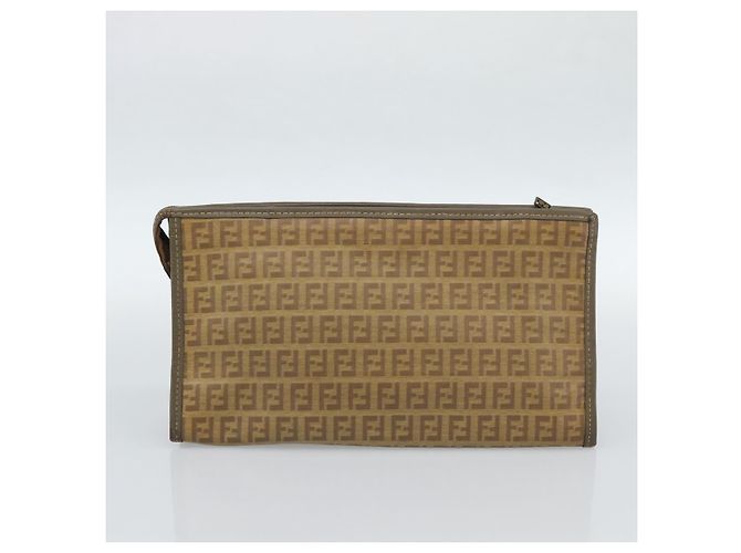 Céline CELINE Fendi Macadam Canvas Zucchino Canvas Bag PVC 2 Set Beige Auth 187404 - vista 12