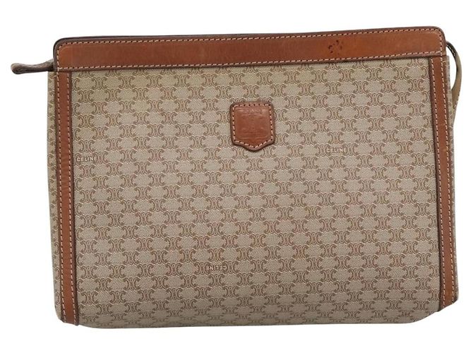 Céline CELINE Fendi Macadam Canvas Zucchino Canvas Bag PVC 2 Set Beige Auth 187404 - vista 2