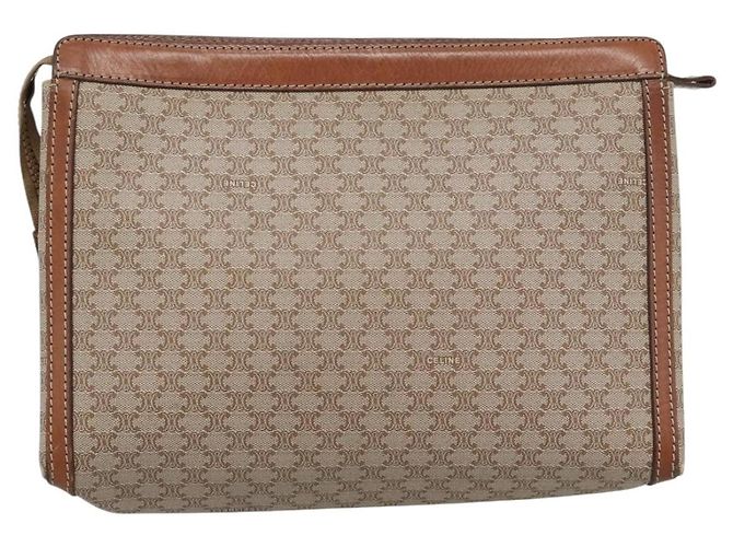 Céline CELINE Fendi Macadam Canvas Zucchino Canvas Bag PVC 2 Set Beige Auth 187404 - vista 3