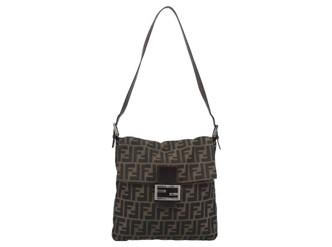 Borsa a Spalla FENDI Zucca Canvas Nero Marrone Auth 186892V - vista 13