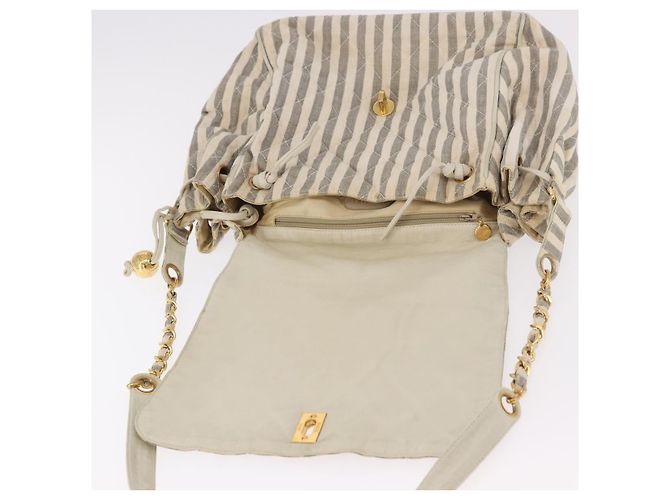 CHANEL Chain Matelasse Schultertasche Canvas Grau Gold CC Authentisch 182717 Braun Golden - Ansicht 10