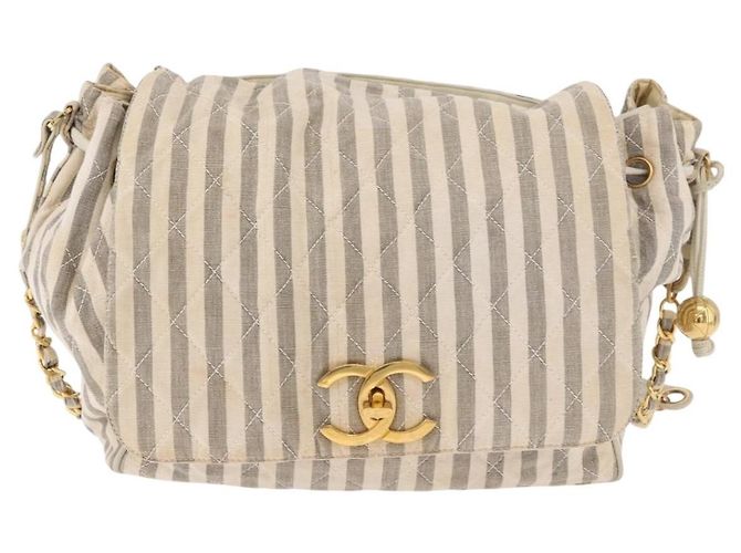CHANEL Chain Matelasse Schultertasche Canvas Grau Gold CC Authentisch 182717 Braun Golden - Ansicht 13