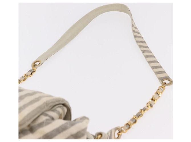 CHANEL Chain Matelasse Schultertasche Canvas Grau Gold CC Authentisch 182717 Braun Golden - Ansicht 14