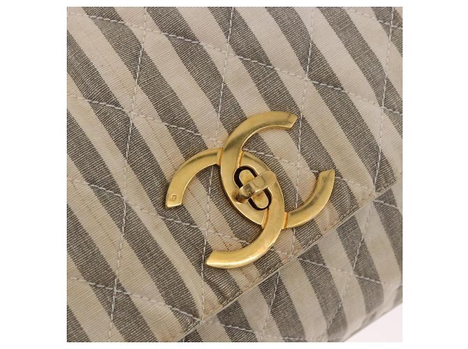 CHANEL Chain Matelasse Schultertasche Canvas Grau Gold CC Authentisch 182717 Braun Golden - Ansicht 19