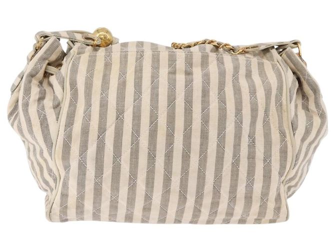 CHANEL Chain Matelasse Schultertasche Canvas Grau Gold CC Authentisch 182717 Braun Golden - Ansicht 2