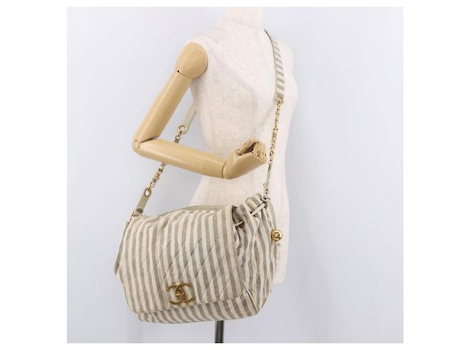 CHANEL Chain Matelasse Schultertasche Canvas Grau Gold CC Authentisch 182717 Braun Golden - Ansicht 28
