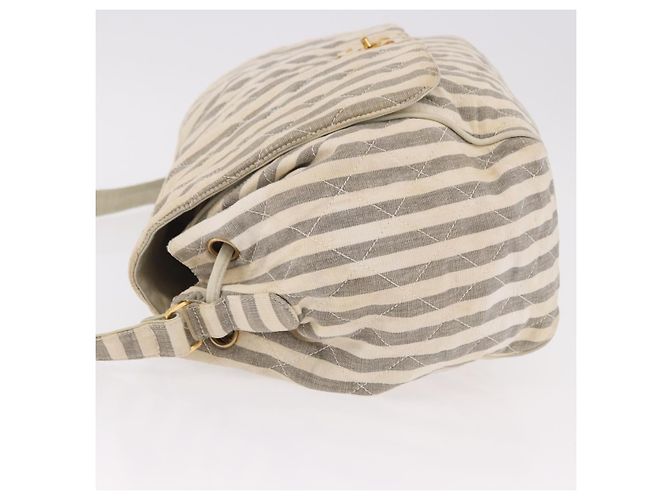 CHANEL Chain Matelasse Schultertasche Canvas Grau Gold CC Authentisch 182717 Braun Golden - Ansicht 5