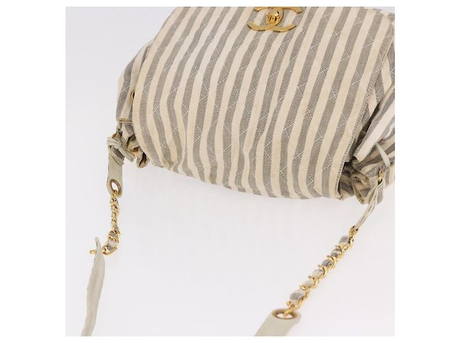 CHANEL Chain Matelasse Schultertasche Canvas Grau Gold CC Authentisch 182717 Braun Golden - Ansicht 7