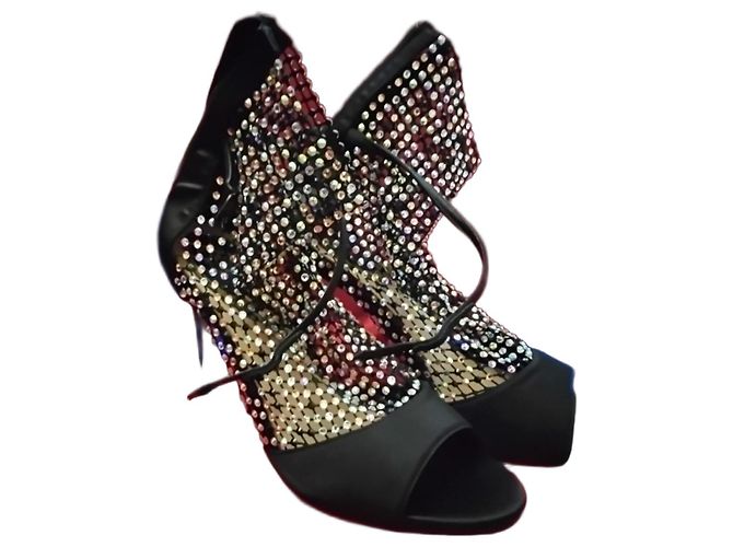 Rene Caovilla Stivaletti Peep-Toe in Mesh e Cristalli Neri Nero - vista 2