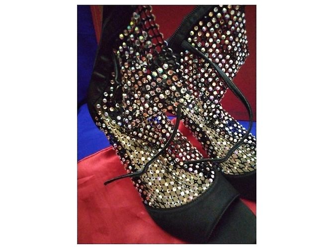 Rene Caovilla Stivaletti Peep-Toe in Mesh e Cristalli Neri Nero - vista 9