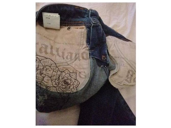 Galliano by John Galliano Vaqueros con estampado de rosa gráfica y pedrería Azul - vista 6