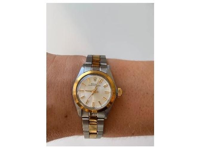 Rolex Oyster Perpetual Uhr Bicolor Gold und Stahl Silber Golden Gold hardware - Ansicht 2