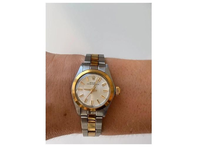 Rolex Oyster Perpetual Uhr Bicolor Gold und Stahl Silber Golden Gold hardware - Ansicht 3