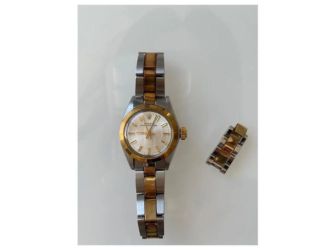 Rolex Oyster Perpetual Uhr Bicolor Gold und Stahl Silber Golden Gold hardware - Ansicht 4