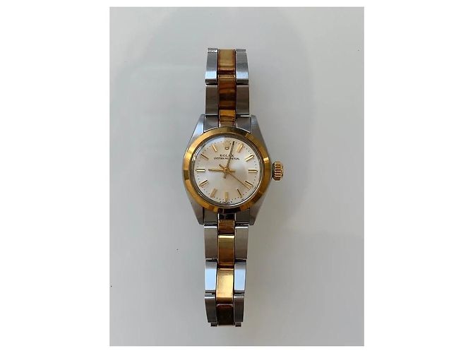 Rolex Oyster Perpetual Uhr Bicolor Gold und Stahl Silber Golden Gold hardware - Ansicht 7