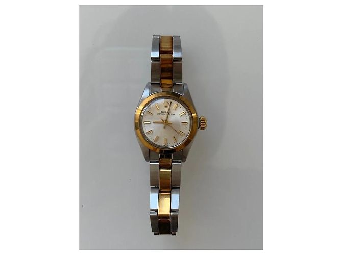 Rolex Oyster Perpetual Uhr Bicolor Gold und Stahl Silber Golden Gold hardware - Ansicht 8