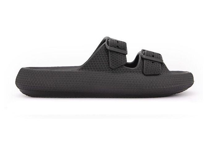 Autre Marque Black Rubber Double-Strap Flat Sandals - view 2
