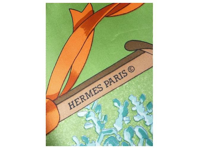 Hermès Lenço de seda Neige d'Antan Marrom Branco Verde Laranja - vista 4