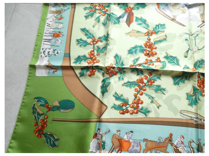Hermès Lenço de seda Neige d'Antan Marrom Branco Verde Laranja - vista 7