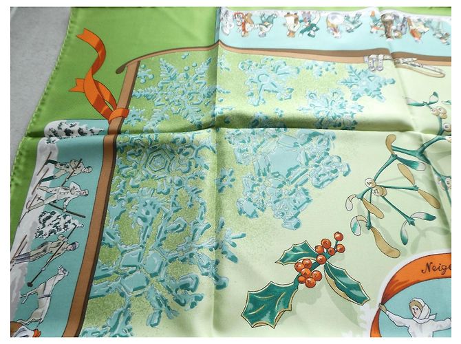 Hermès Lenço de seda Neige d'Antan Marrom Branco Verde Laranja - vista 8