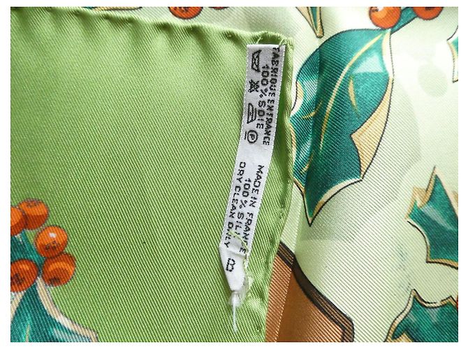 Hermès Lenço de seda Neige d'Antan Marrom Branco Verde Laranja - vista 9