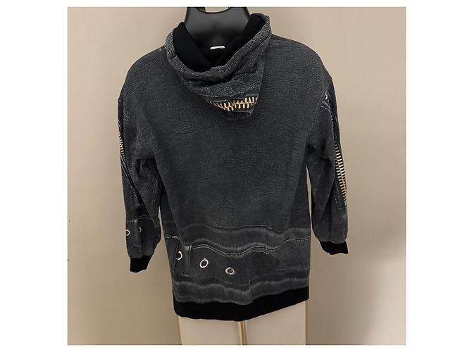 Moschino Teen Hoodie Leder-Optik Schwarz Grau - Ansicht 2