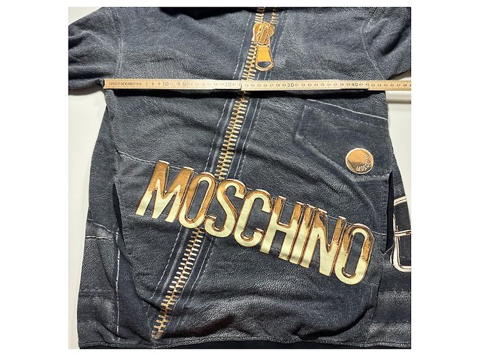 Moschino Teen Hoodie Leder-Optik Schwarz Grau - Ansicht 7