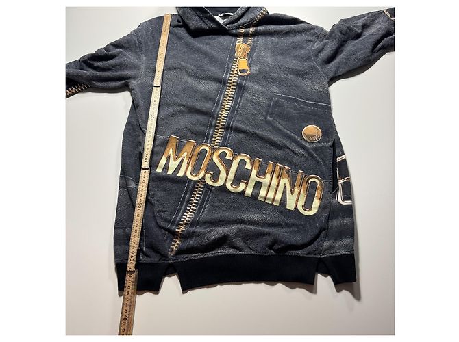Moschino Teen Hoodie Leder-Optik Schwarz Grau - Ansicht 8