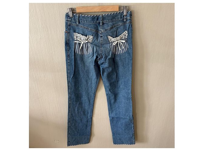 Luisa Spagnoli Vaqueros de denim azul con detalle de bolsillo de encaje - vista 2
