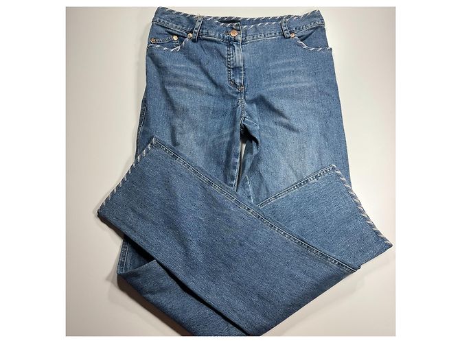 Luisa Spagnoli Vaqueros de denim azul con detalle de bolsillo de encaje - vista 3