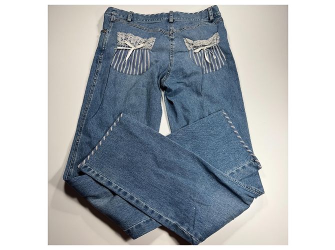 Luisa Spagnoli Vaqueros de denim azul con detalle de bolsillo de encaje - vista 9