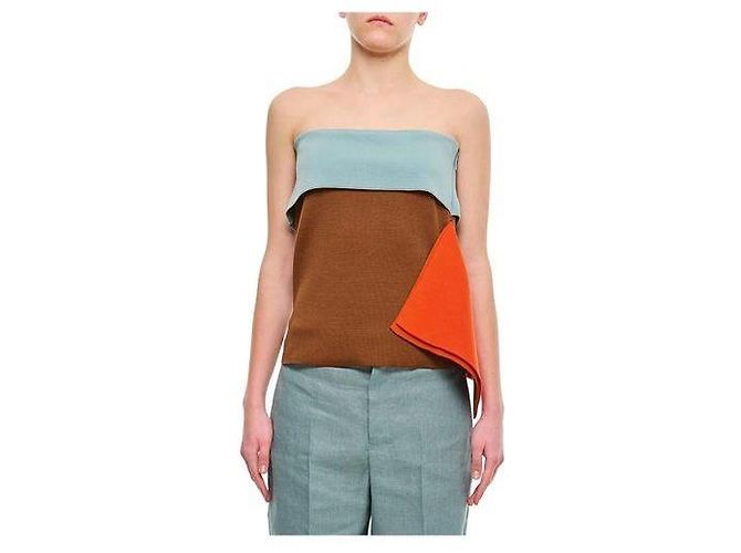 Fendi Top Senza Spalline Colorblock Marrone Rosso Blu chiaro - vista 5