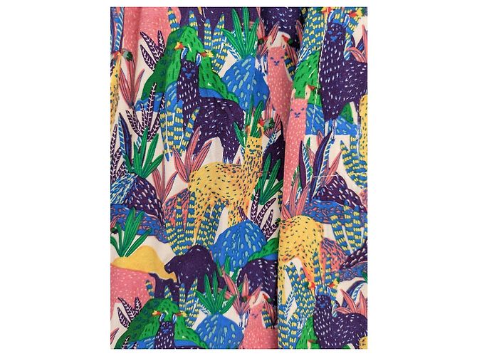Autre Marque Marie Sixtine Midirock mit buntem Lama-Print Braun Pink Weiß Blau Mehrfarben Grün Lila Gelb - Ansicht 3