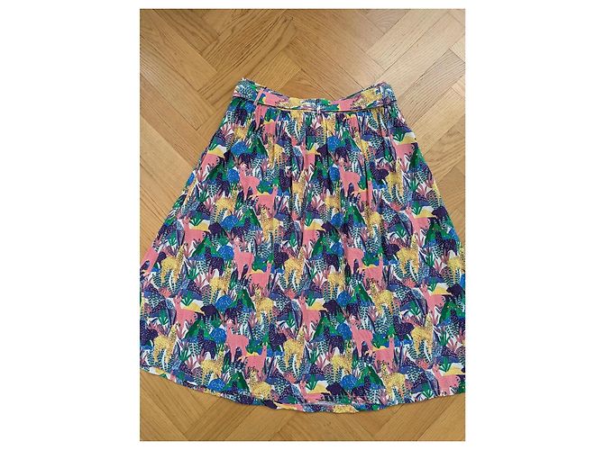 Autre Marque Marie Sixtine Midirock mit buntem Lama-Print Braun Pink Weiß Blau Mehrfarben Grün Lila Gelb - Ansicht 5