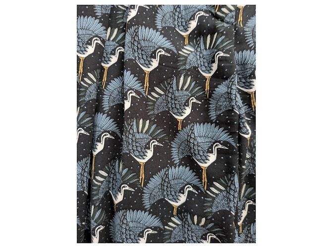 Autre Marque Marie Sixtine Pantalones fluidos estampado grullas Negro Blanco Azul - vista 2