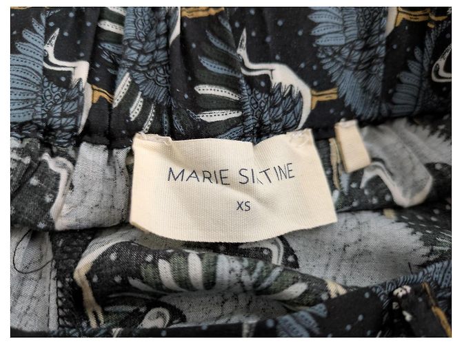 Autre Marque Marie Sixtine Pantalones fluidos estampado grullas Negro Blanco Azul - vista 4