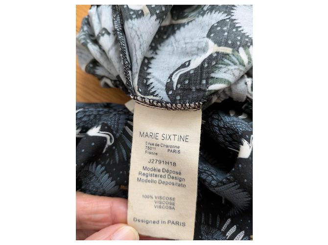 Autre Marque Marie Sixtine Pantalones fluidos estampado grullas Negro Blanco Azul - vista 5