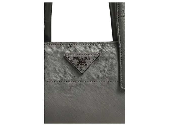 Prada Borsa Tote in Pelle Saffiano Grigio - vista 2