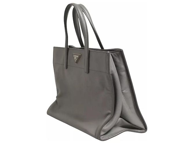 Prada Borsa Tote in Pelle Saffiano Grigio - vista 3