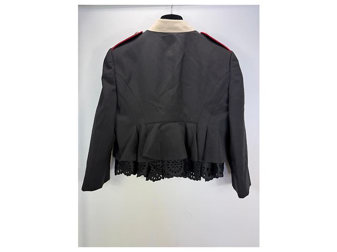 Alexander McQueen Militärjacke aus schwarzer Wolle mit Spitzenbesatz - Ansicht 2
