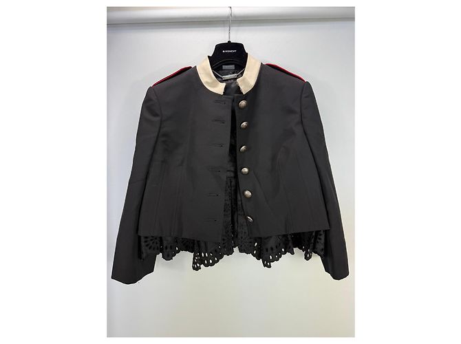 Alexander McQueen Militärjacke aus schwarzer Wolle mit Spitzenbesatz - Ansicht 3